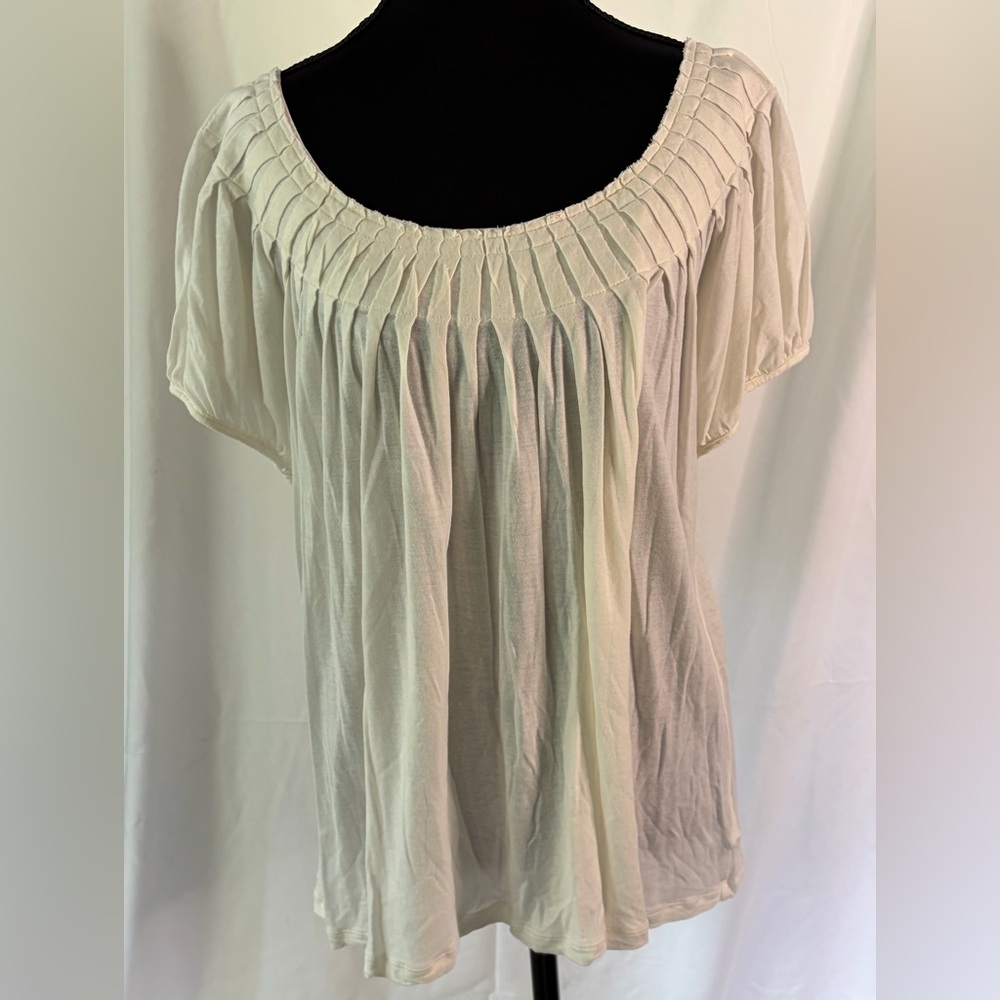 Michael Michael Kors Pleated Scoop Neck Blouse Cream Lyocell‎ 1X